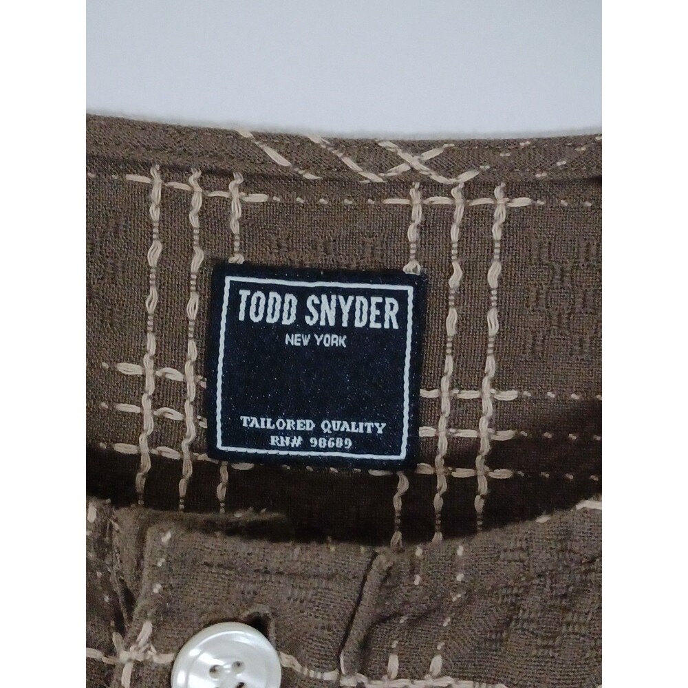 Todd Snyder Mens Beach Long Sleeve Brown Tile Geometric Henley Style Shirt Large - Picture 3 of 7